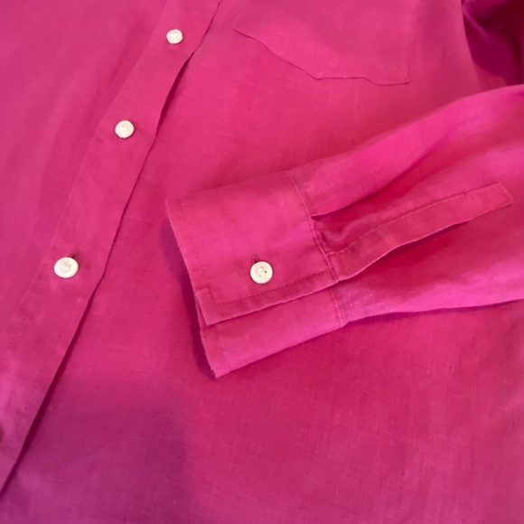 100% Linen Oversized Button Down Shirt Bright Pink Excellent Condition - Picture 3 of 11